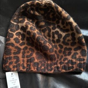 Saks Fifth Avenue Animal Print Knit Hat 100%Cashmere
